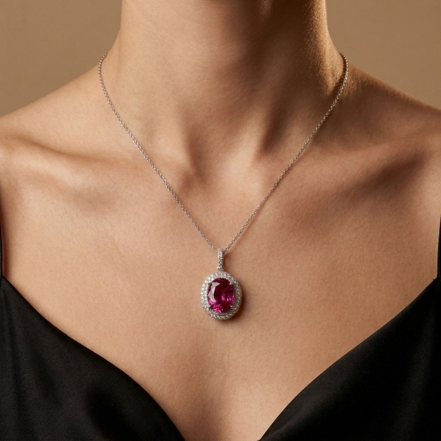 18K 3.91ct Oval Copper Bearing Tourmaline 0.61cttw White Diamonds Pendant