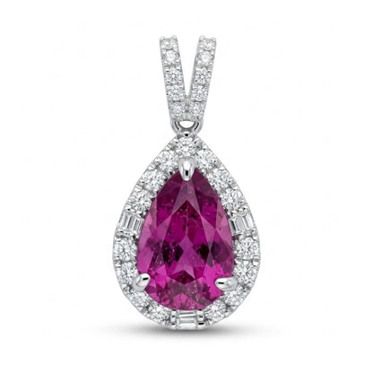 18K 1.72ct Pear Shape Copper Bearing Tourmaline 0.33cttw White Diamonds Pendant