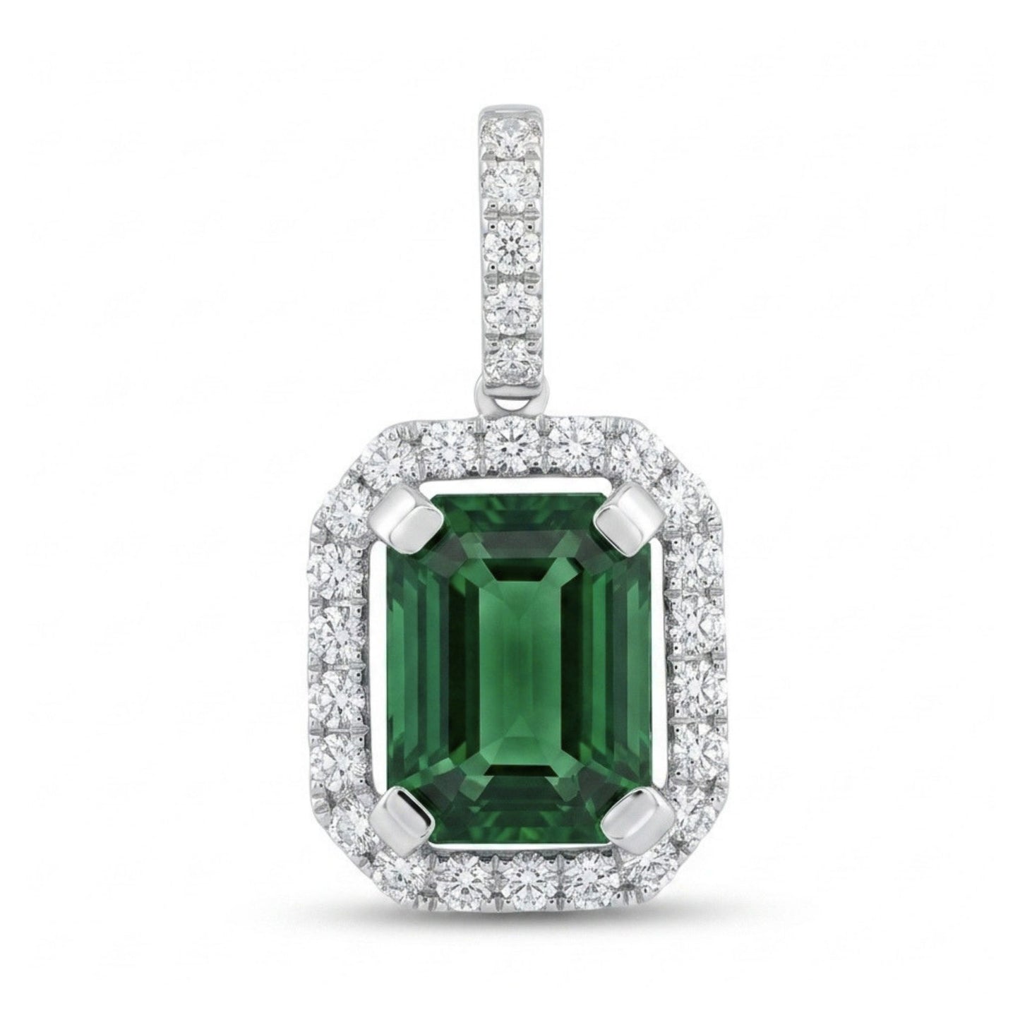 18K 3.47ct Emerald Cut Green Tourmaline 0.52cttw White Diamonds Pendant