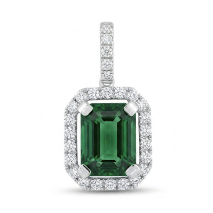 18K 3.47ct Emerald Cut Green Tourmaline 0.52cttw White Diamonds Pendant