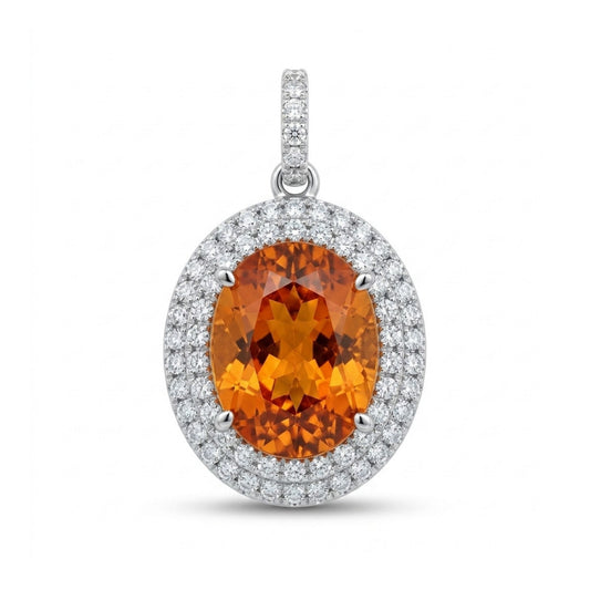 18K 3.39ct Oval Mandarin Garnet 0.45cttw White Diamonds Pendant