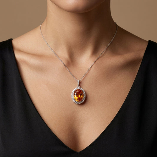 18K 3.39ct Oval Mandarin Garnet 0.45cttw White Diamonds Pendant