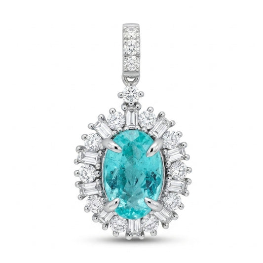 18K 1.83ct Oval Paraiba 0.96cttw White Diamonds Pendant
