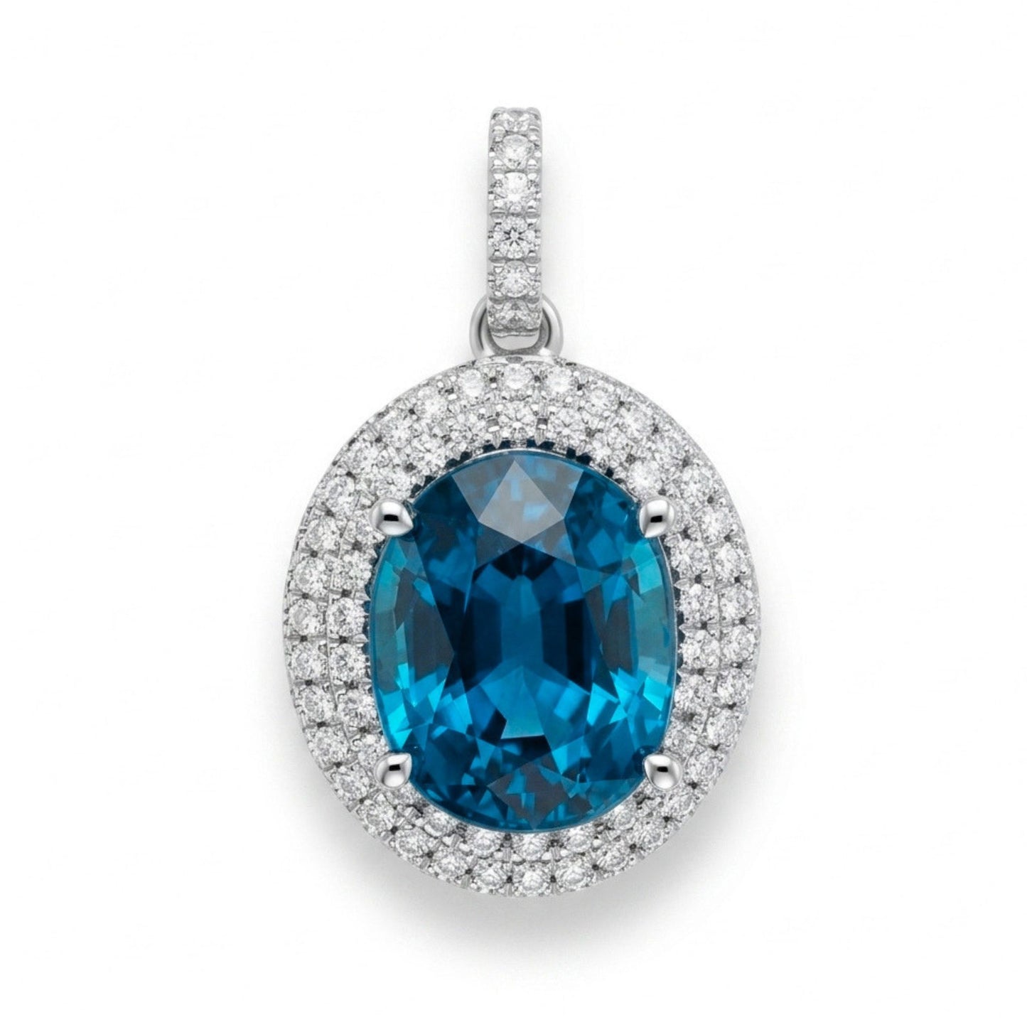 18K 7.80ct Oval Blue Zircon 0.61cttw White Diamonds Pendant