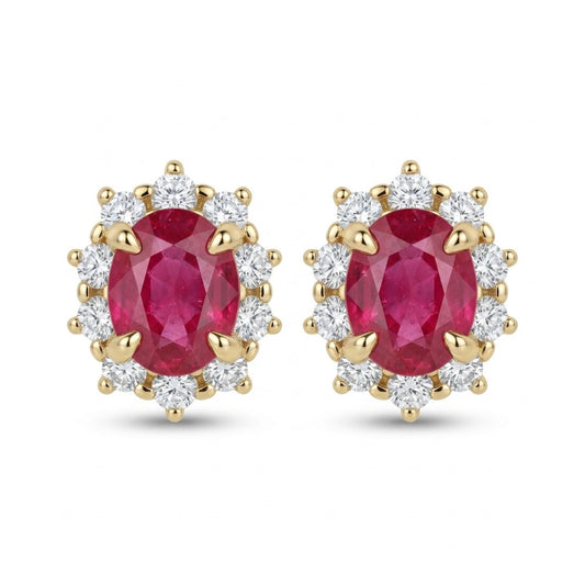 14K 0.68cttw Oval Burma Ruby 0.24cttw White Diamonds Stud Earrings