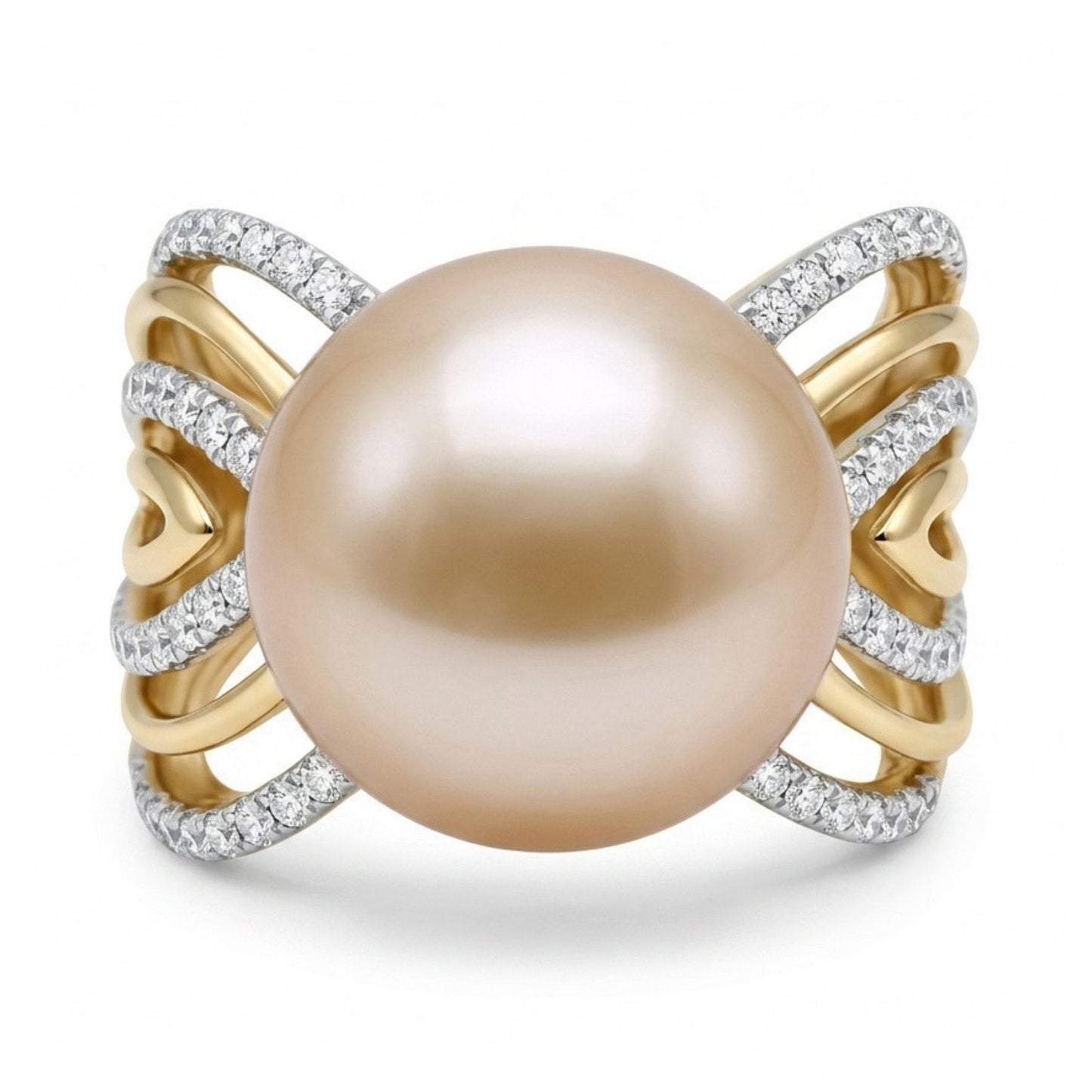 14K 11mm Freshwater Light Orange Pink Pearl 0.43cttw VS White Diamonds Ring
