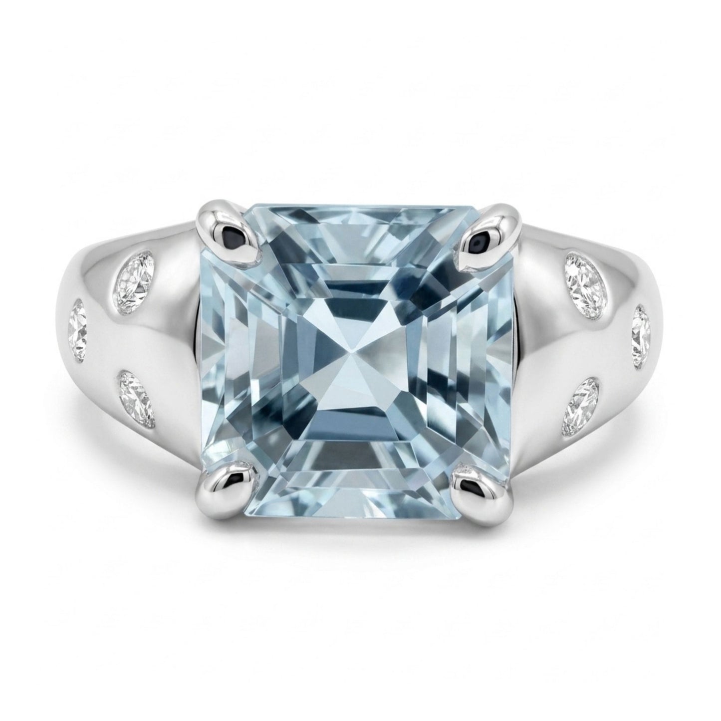 14K 2.25ct Asscher Cut Santa Maria Aquamarine 0.16cttw VS White Diamonds Ring