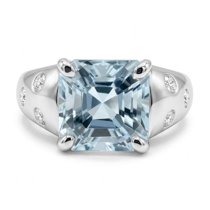 14K 2.25ct Asscher Cut Santa Maria Aquamarine 0.16cttw VS White Diamonds Ring