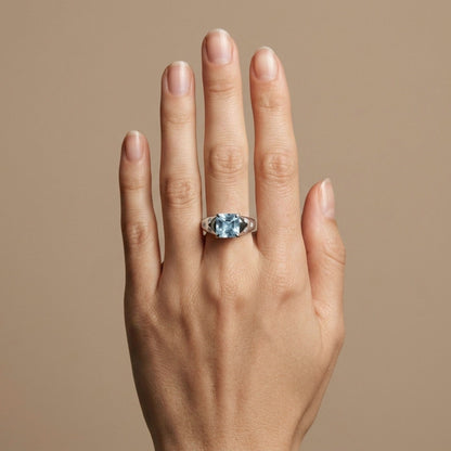 14K 2.25ct Asscher Cut Santa Maria Aquamarine 0.16cttw VS White Diamonds Ring
