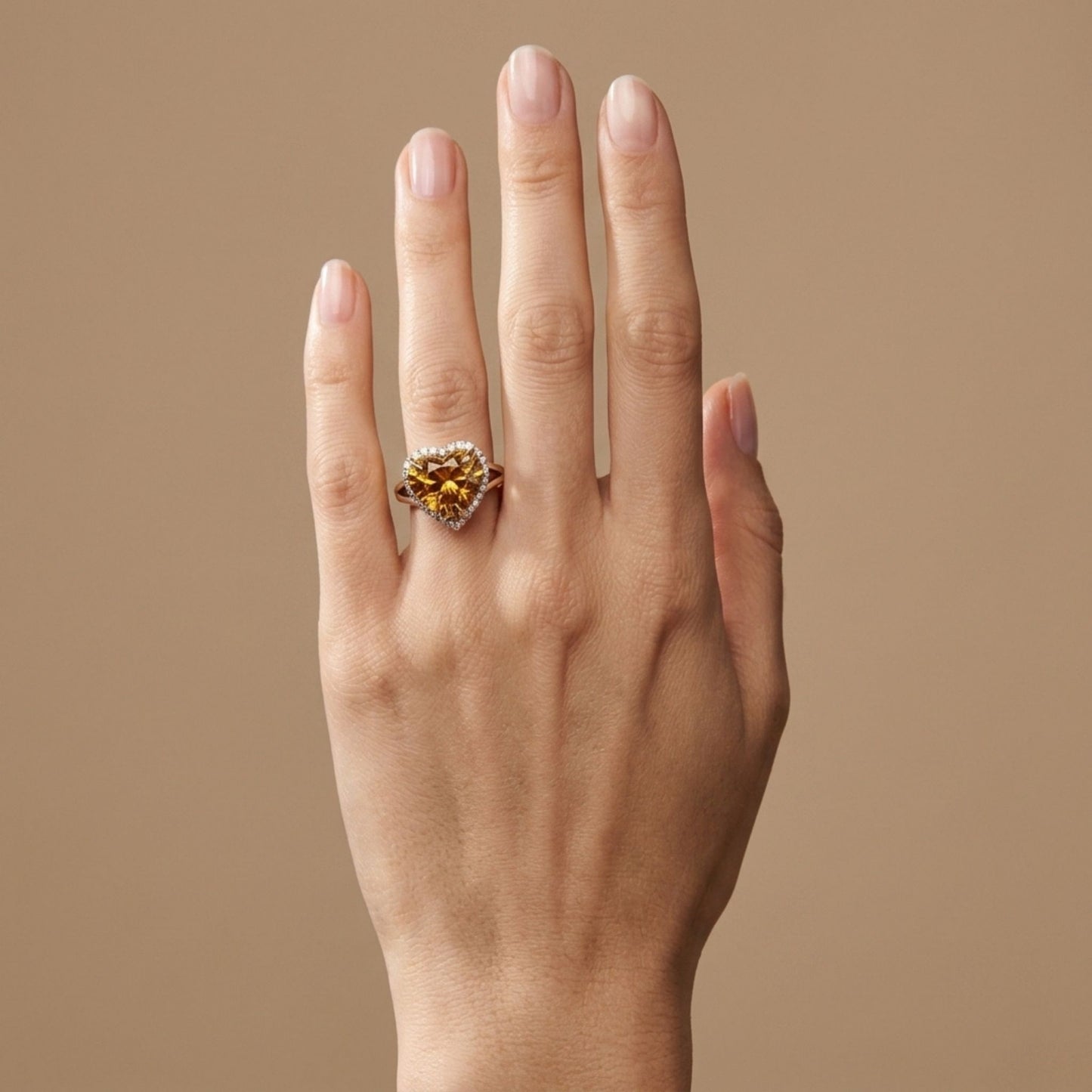 14K 8.64ct Heart Shape Golden Zircon 0.35cttw VS White Diamonds Ring
