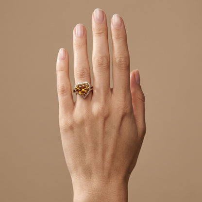 14K 8.64ct Heart Shape Golden Zircon 0.35cttw VS White Diamonds Ring