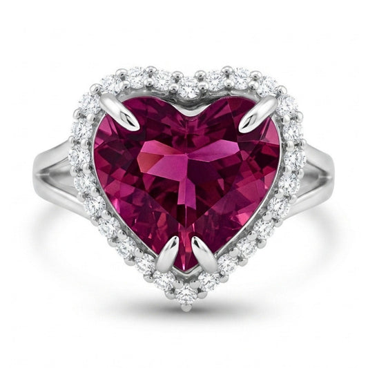 14K 4.49ct Heart Shape Copper Bearing Tourmaline 0.35cttw VS White Diamonds Ring