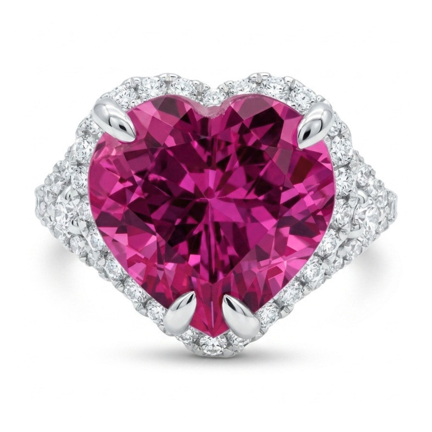 14K 4.37ct Heart Shape Copper Bearing Tourmaline 0.52cttw VS White Diamonds Ring