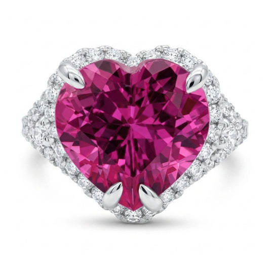 14K 4.37ct Heart Shape Copper Bearing Tourmaline 0.52cttw VS White Diamonds Ring