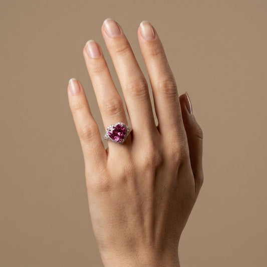 14K 4.37ct Heart Shape Copper Bearing Tourmaline 0.52cttw VS White Diamonds Ring