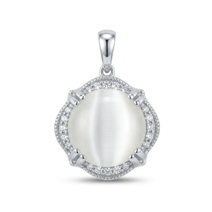 14K 4.90ct Round Cat's Eye Moonstone 0.13cttw VS White Diamonds Pendant