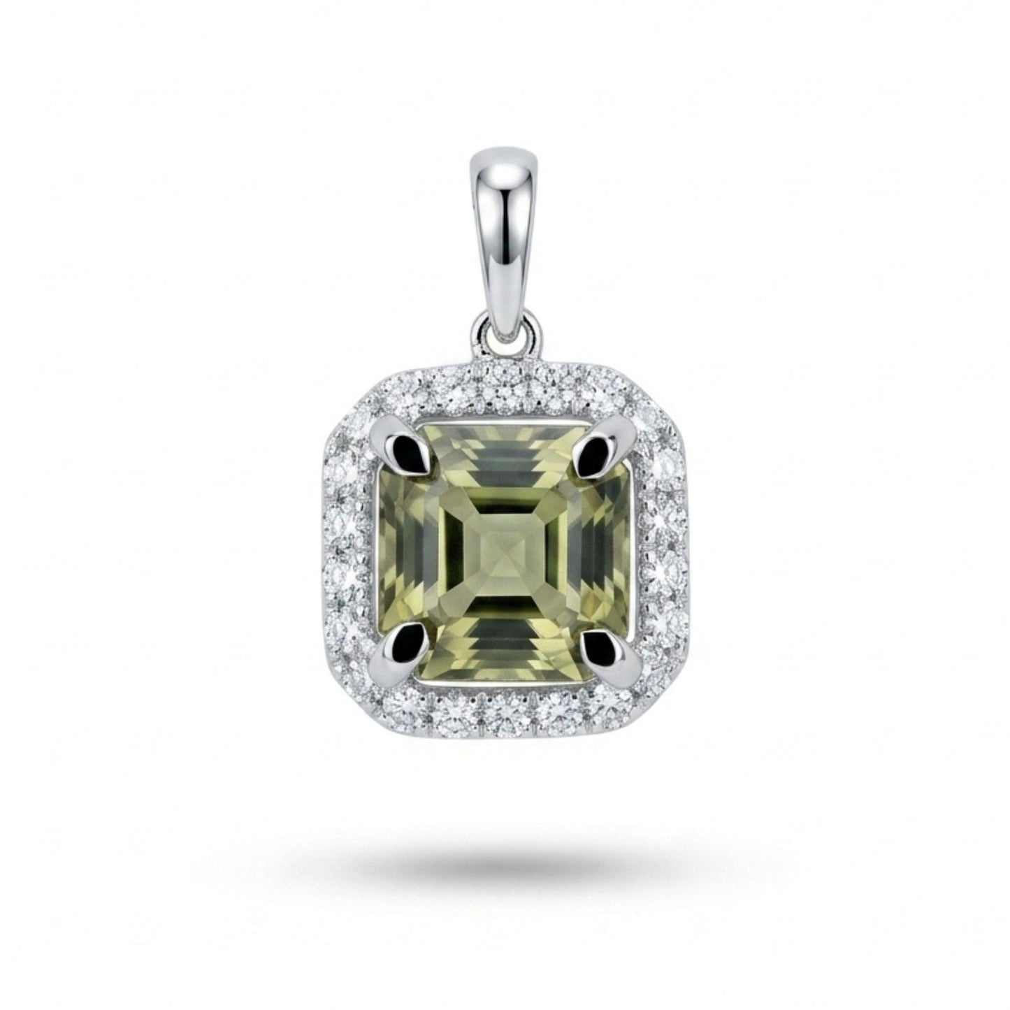 14K 1.18ct Asscher Cut Color Change Diaspore 0.13cttw VS White Diamonds Pendant