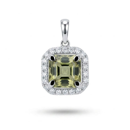 14K 1.18ct Asscher Cut Color Change Diaspore 0.13cttw VS White Diamonds Pendant