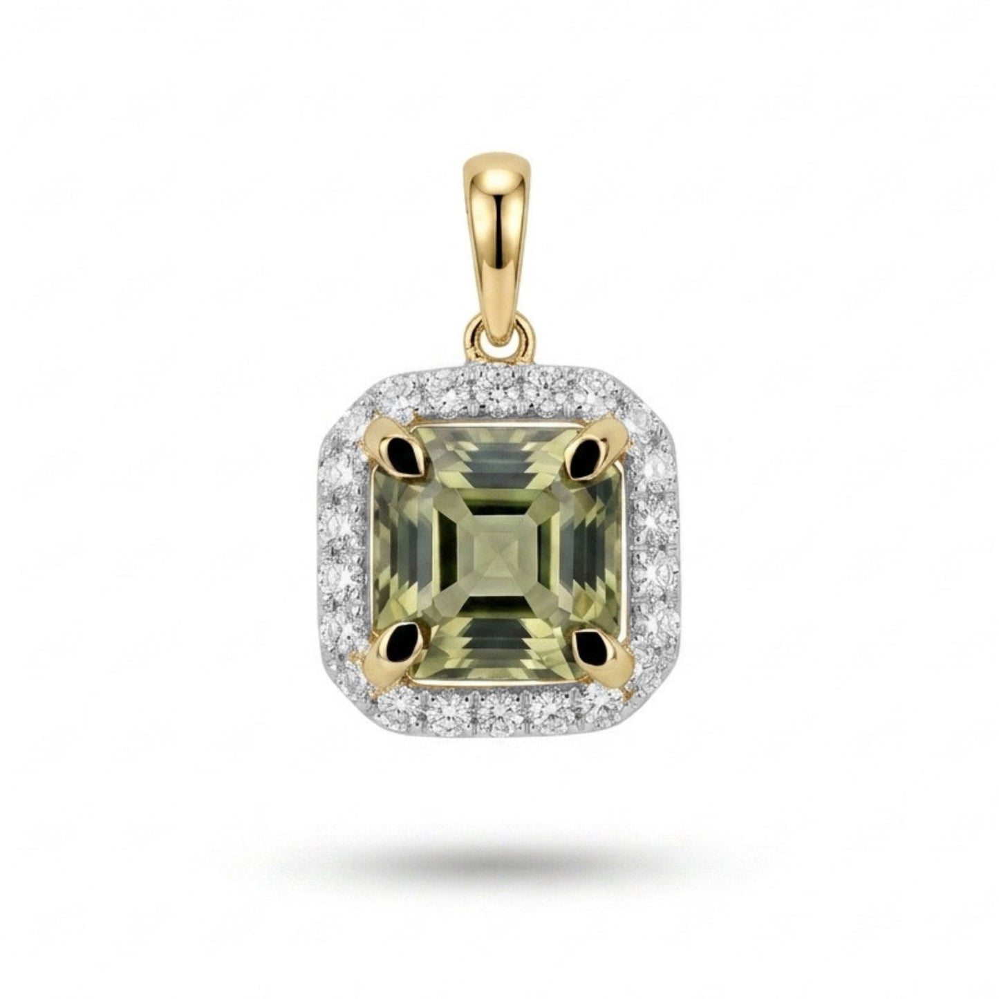 14K 1.18ct Asscher Cut Color Change Diaspore 0.13cttw VS White Diamonds Pendant