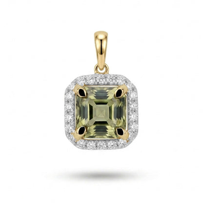 14K 1.18ct Asscher Cut Color Change Diaspore 0.13cttw VS White Diamonds Pendant