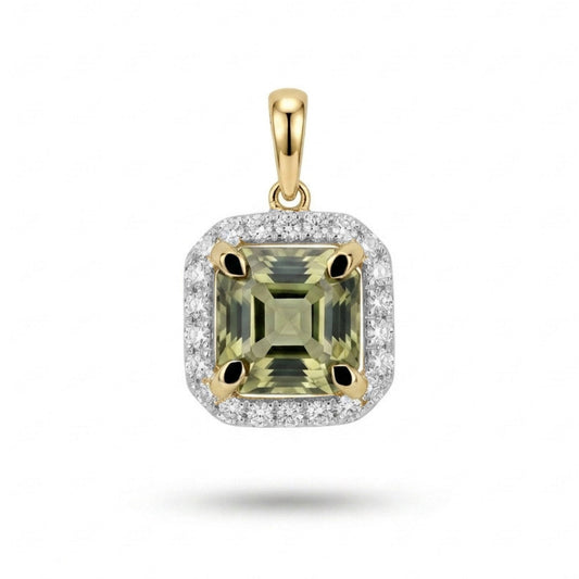 14K 1.18ct Asscher Cut Color Change Diaspore 0.13cttw VS White Diamonds Pendant