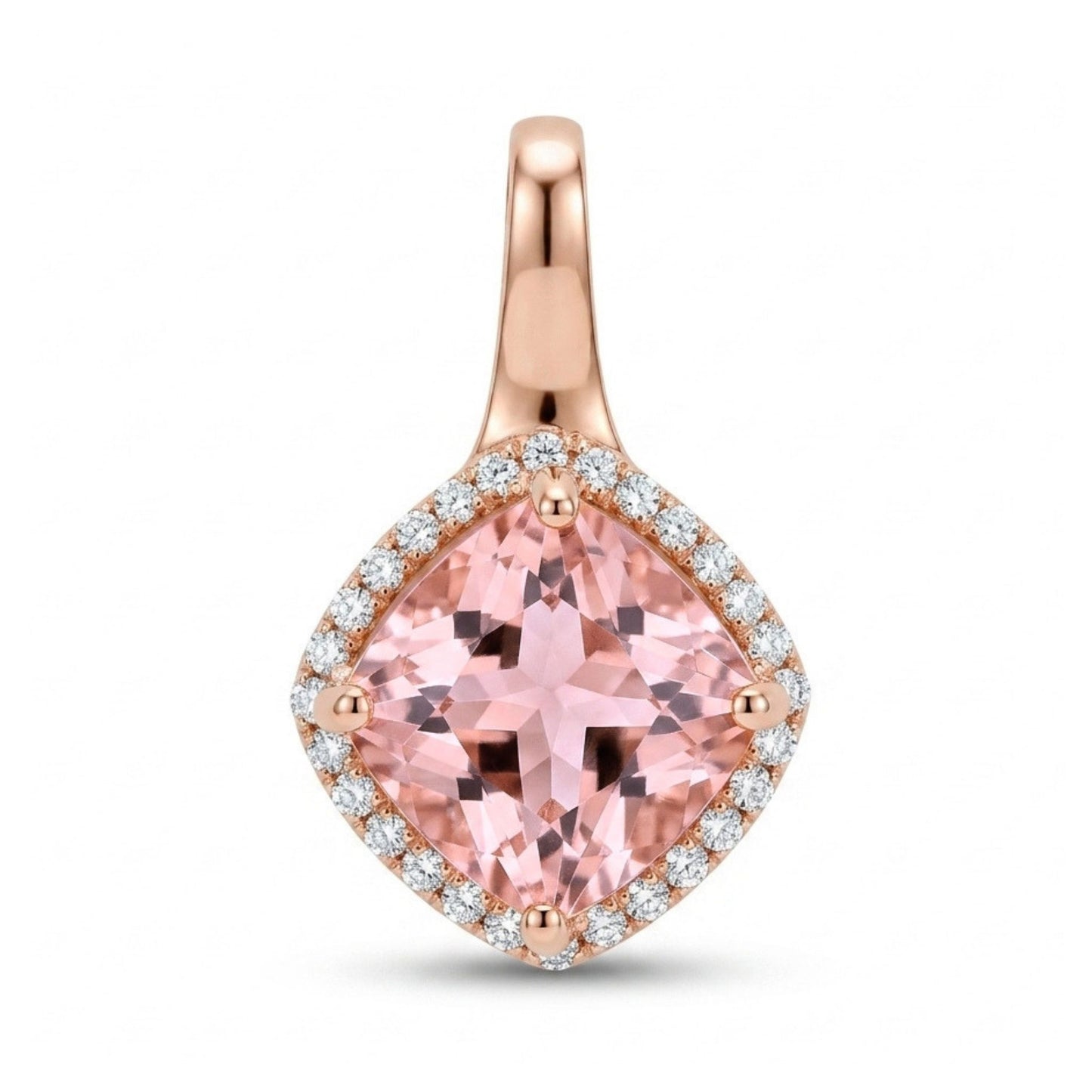 14K 2.06ct Cushion Pink Morganite 0.14cttw VS White Diamonds Pendant
