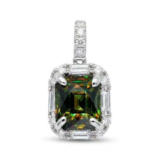 18K 1.94ct Radiant Cut Color Change Sphene 0.41cttw White Diamonds Pendant