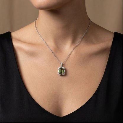 18K 1.94ct Radiant Cut Color Change Sphene 0.41cttw White Diamonds Pendant