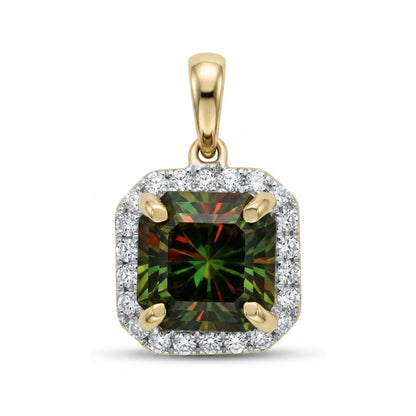 14K 1.80ct Radiant Cut Color Change Sphene 0.13cttw VS White Diamonds Pendant