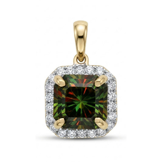 14K 1.80ct Radiant Cut Color Change Sphene 0.13cttw VS White Diamonds Pendant