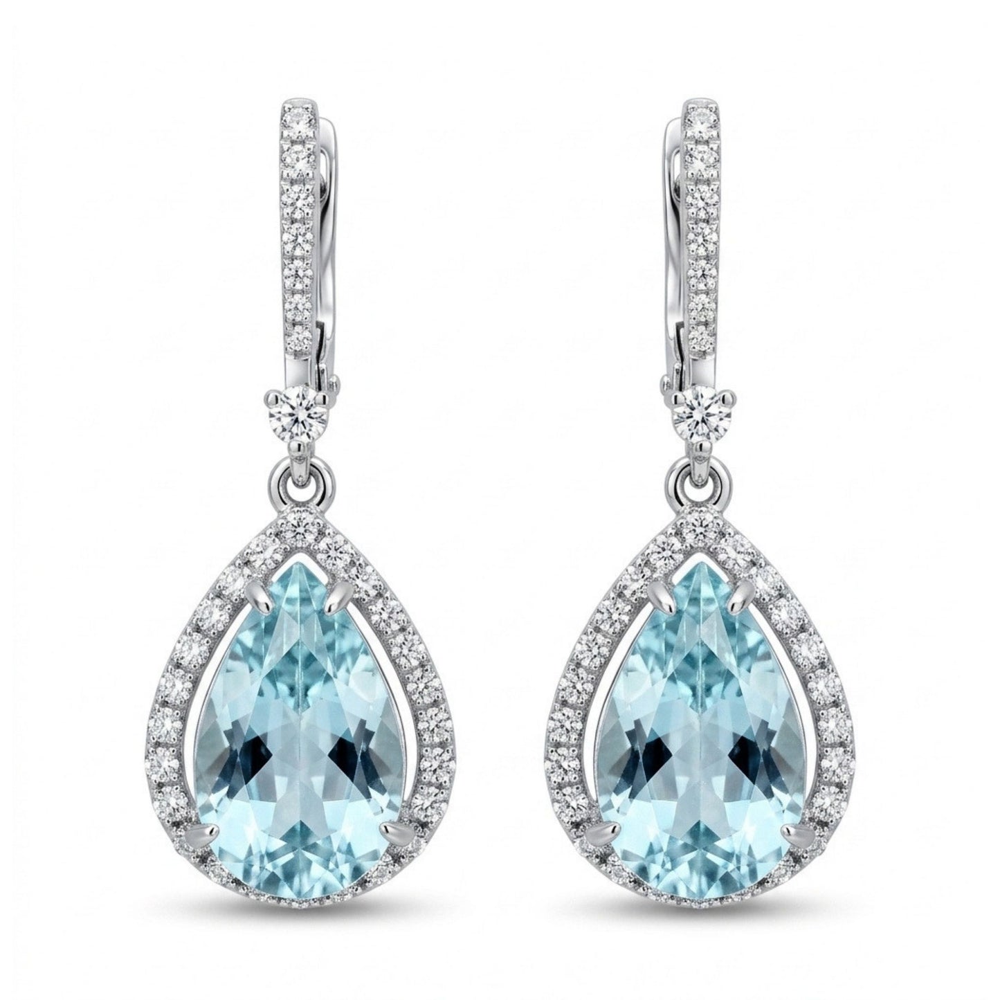 14K 3.38cttw Pear Shape Vanadium Beryl 0.45cttw VS White Diamonds Drop Earrings