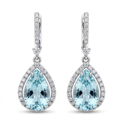 14K 3.38cttw Pear Shape Vanadium Beryl 0.45cttw VS White Diamonds Drop Earrings