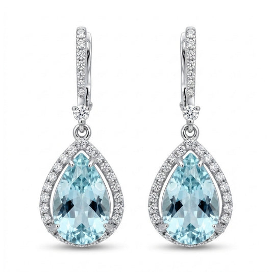 14K 3.38cttw Pear Shape Vanadium Beryl 0.45cttw VS White Diamonds Drop Earrings