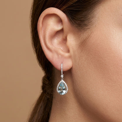 14K 3.38cttw Pear Shape Vanadium Beryl 0.45cttw VS White Diamonds Drop Earrings