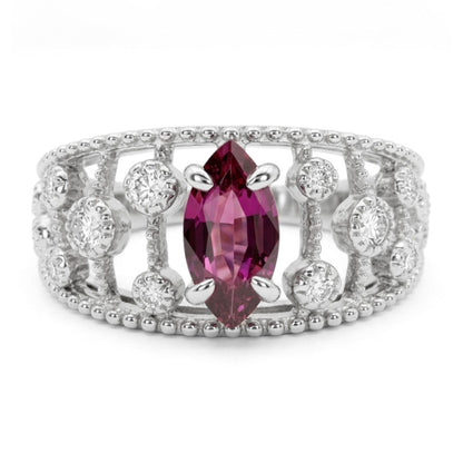 14K 0.62ct Marquise Unheated Raspberry Sapphire 0.21cttw White Diamonds Ring