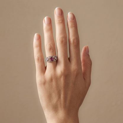 14K 0.62ct Marquise Unheated Raspberry Sapphire 0.21cttw White Diamonds Ring