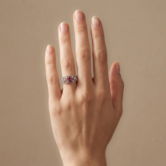 14K 0.62ct Marquise Unheated Raspberry Sapphire 0.21cttw White Diamonds Ring