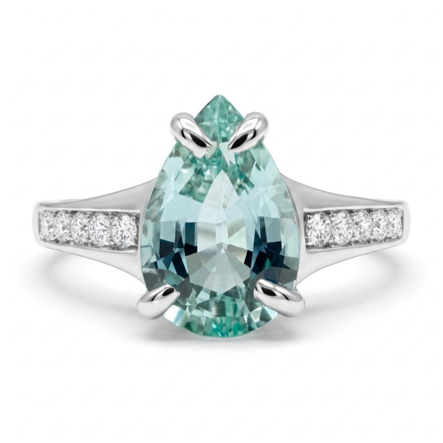 14K 1.35ct Pear Shape Vanadium Beryl 0.14cttw VS White Diamonds Ring
