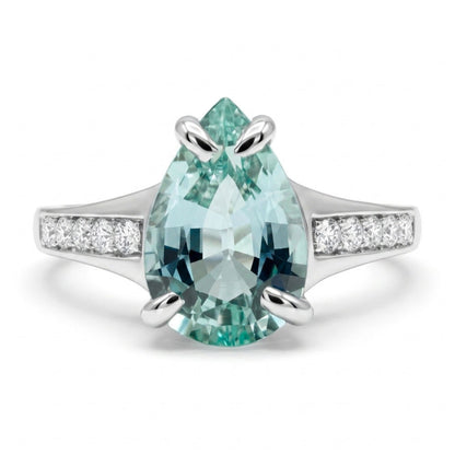 14K 1.35ct Pear Shape Vanadium Beryl 0.14cttw VS White Diamonds Ring
