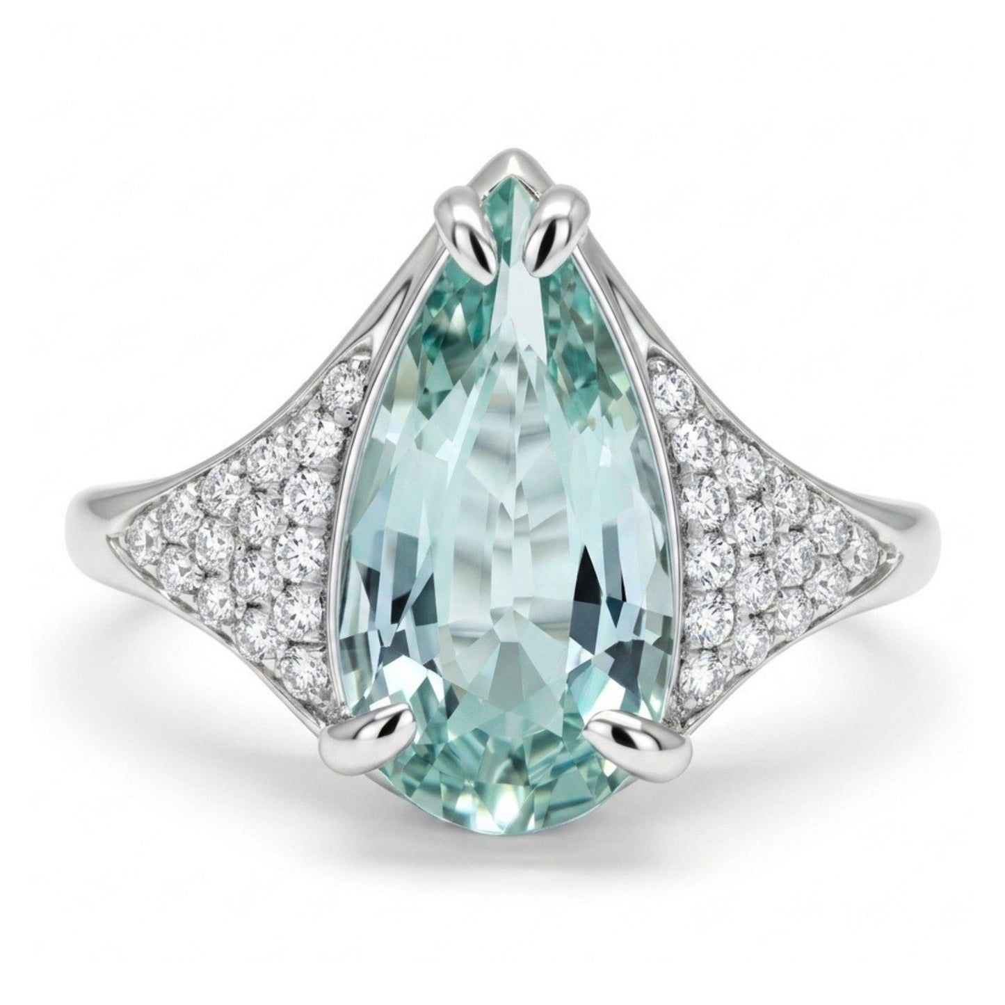 14K 1.59ct Pear Shape Vanadium Beryl 0.16cttw VS White Diamonds Ring