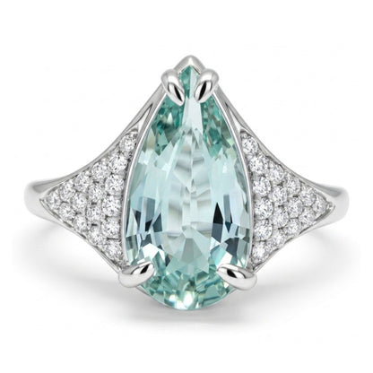 14K 1.59ct Pear Shape Vanadium Beryl 0.16cttw VS White Diamonds Ring