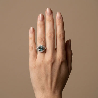 18K 1.53ct Asscher Cut Vanadium Beryl 0.46cttw White Diamonds Ring