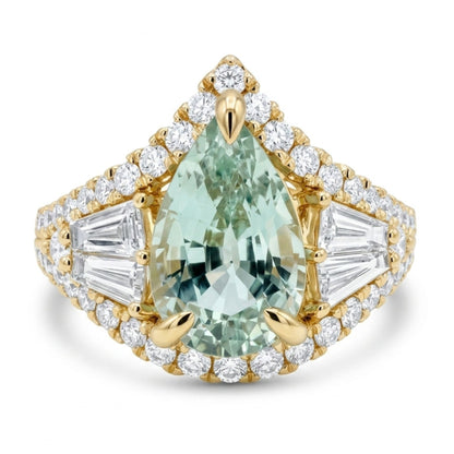 18K 1.69ct Pear Shape Vanadium Beryl 0.97cttw White Diamonds Ring