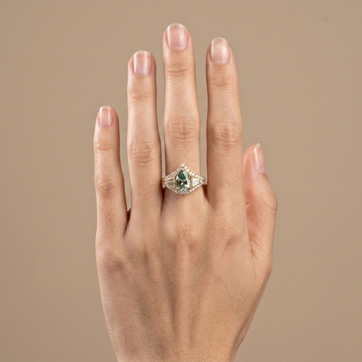 18K 1.69ct Pear Shape Vanadium Beryl 0.97cttw White Diamonds Ring
