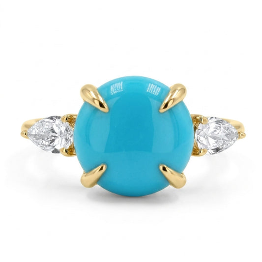 14K 3.40ct Round Sleeping Beauty Turquoise 0.40cttw VS White Diamond Ring