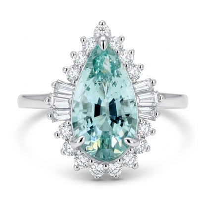 14K 1.88ct Pear Shape Vanadium Beryl 0.43cttw White Diamonds Ring