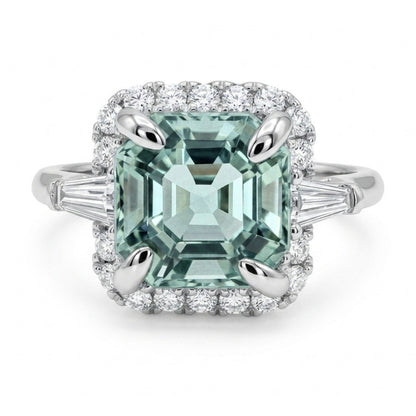 18K 1.80ct Asscher Cut Vanadium Beryl 0.31cttw White Diamonds Ring