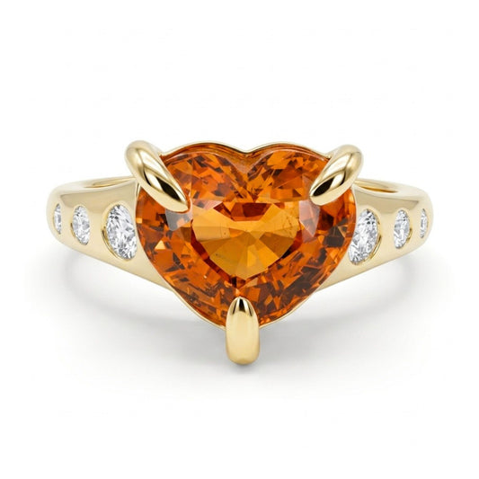 14K 3.88ct Heart Shape Mandarin Garnet 0.20cttw VS White Diamonds Ring