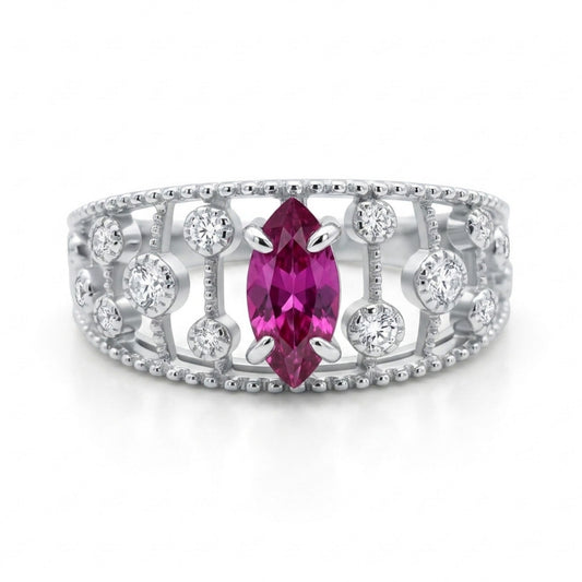 14K 0.73ct Marquise Unheated Purple Sapphire 0.21cttw VS White Diamonds Ring