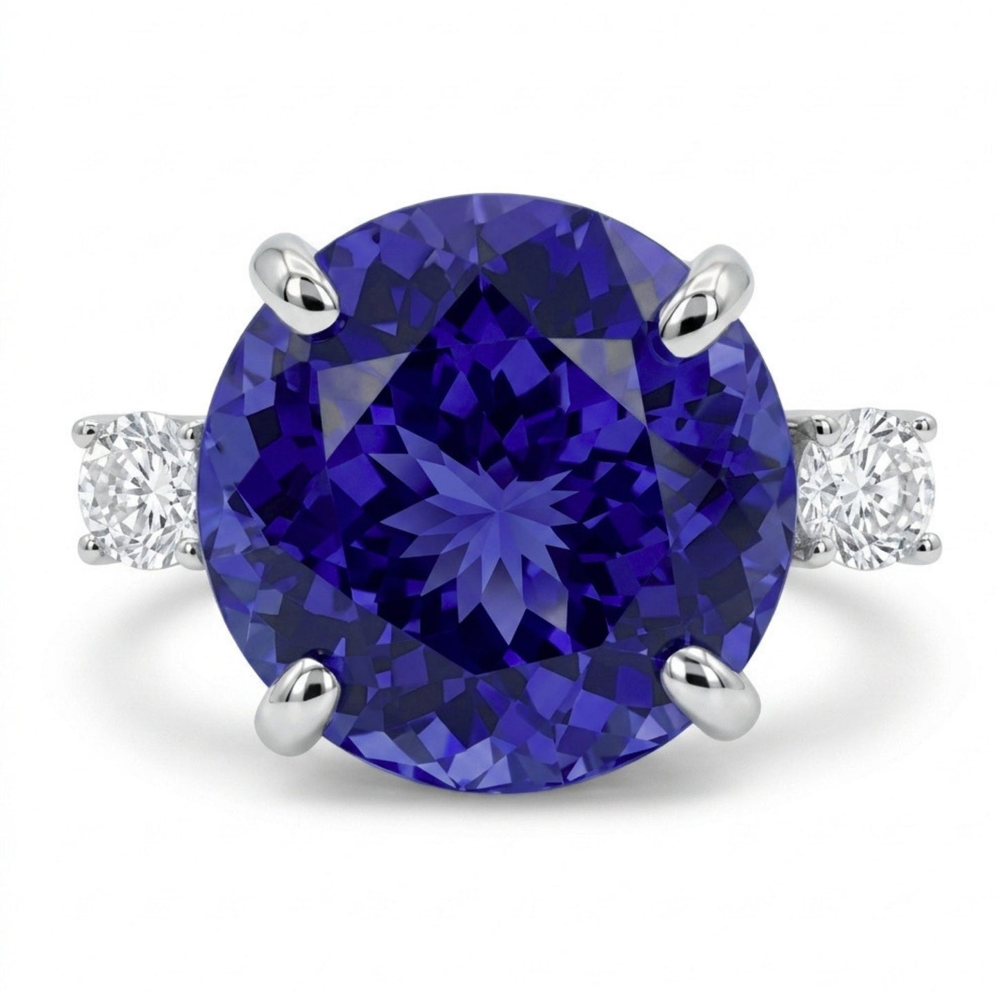 14K 10.15ct Round Blue Wing Tanzanite 0.38cttw VS White Diamonds Ring
